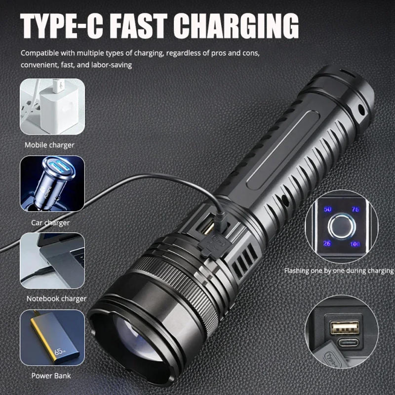 Description Picture 3 of item15000mah Built-in Battery 1000W Most Powerful Led Flashlights Tactical Flash Light Emergency Spotlights 4km Holiday Gifts