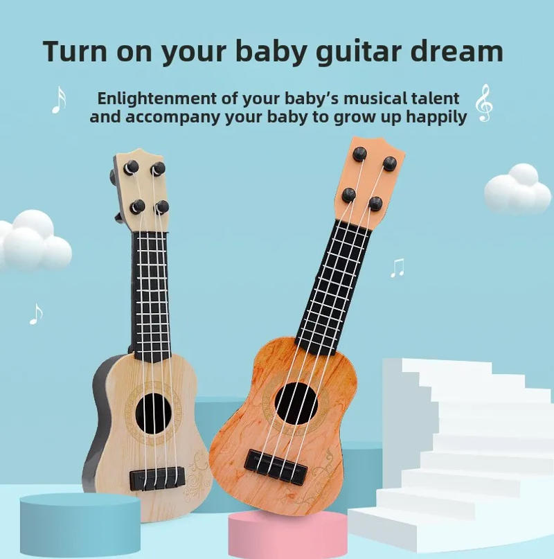 Description Picture 5 of item1Pc 25cm Ukulele Toys Children's Small Guitar Model Musical Enlightenment Music Instrument Toy Mini 4-String Guitar