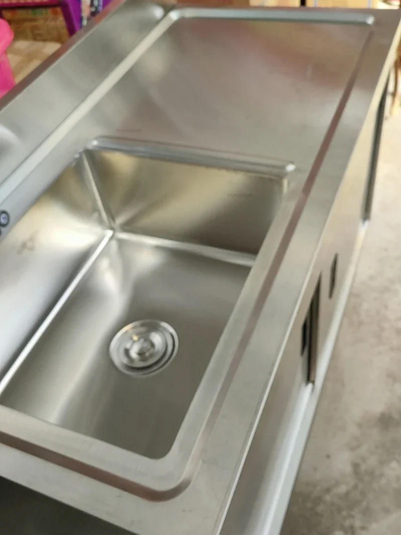 Description Picture 5 of itemCommercial Multi-functional Sinks Stainless Steel Moveable Door Kitchen Sinks Stove Cabinet with Sink Platform Vegetable Basin