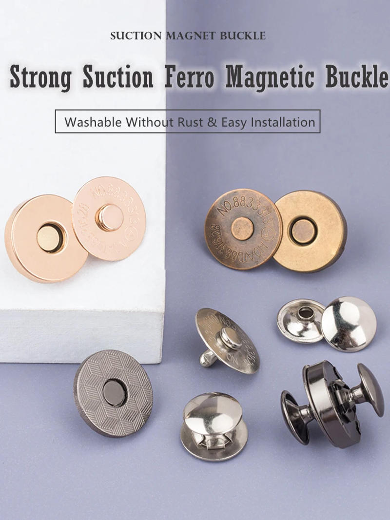 Description Picture 2 of item10 Sets Metal Double Rivet Magnetic Clasps Buttons Fastener Bag Press Buckle Purses Handbag Clothes DIY 14/18mm