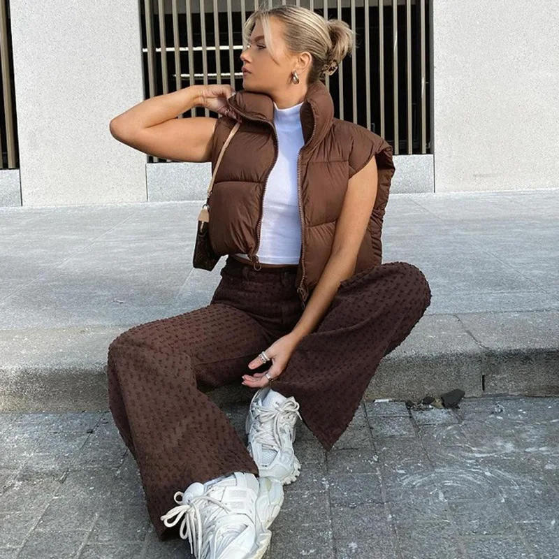 Description Picture 3 of itemWinter Short Down Sleeveless Vest Women Warm Stand Collar Zipper Jacket Casual Fashion Quilted Cropped Coats Street Outerwears