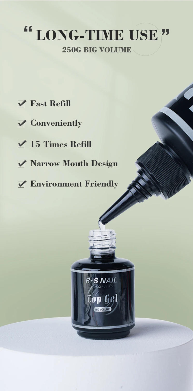 Description Picture 4 of itemRS NAIL 250ML Super Top Coat Base Coat 2PCS SET Nail Art Gel Polish UV/LED Sock off Without Sticky Layer Clear Top Gel Manicure