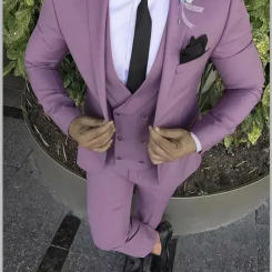 Purple Pink Wedding Suits For Men Double Breasted Slim Fit Groom Tuxedo 3 Piece Custom Prom Blazer Terno Masculino Costume Homme