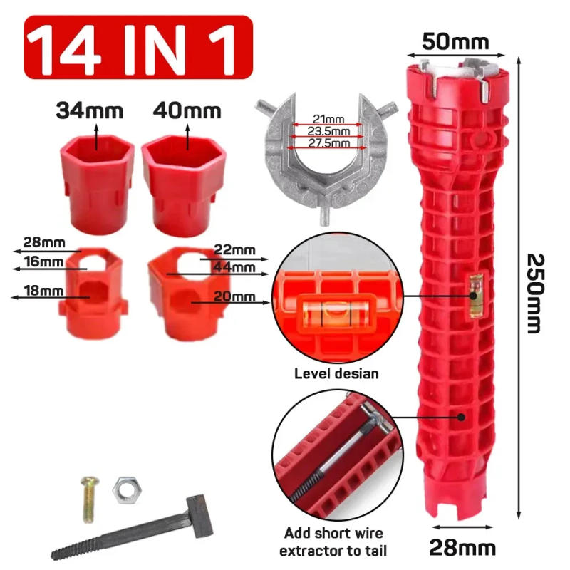 Description Picture 3 of item14 In 1 Sink Faucet Wrench Plumbing Repair Tool Handle Double Head Wrench Spanner Tool Installer Ratchet Wrench Set for Bathroom