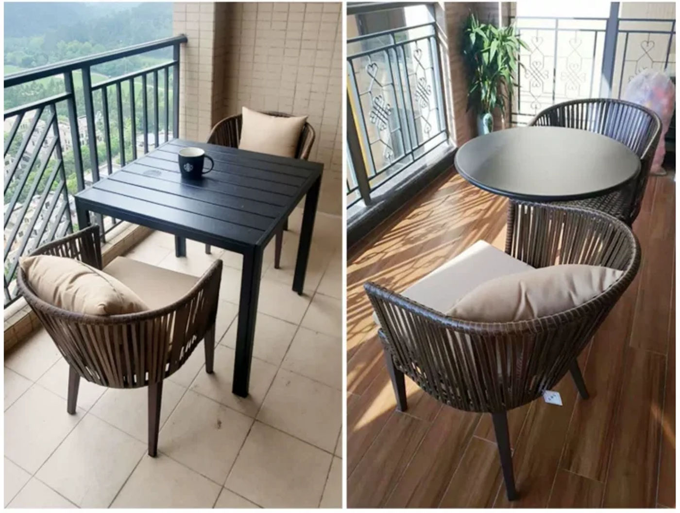 Description Picture 5 of itemVine chair three piece set, balcony, small tables, chairs, coffee table, terrace, rattan woven backrest, outdoor leisure, Nordic