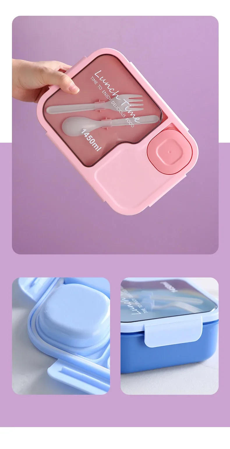 Description Picture 6 of itemBento Lunch Box for Kids Girls Cartoon Students Kawaii Cute Heated 3 Grid Sandwich Snack Food Box Special Canteen Food Storage