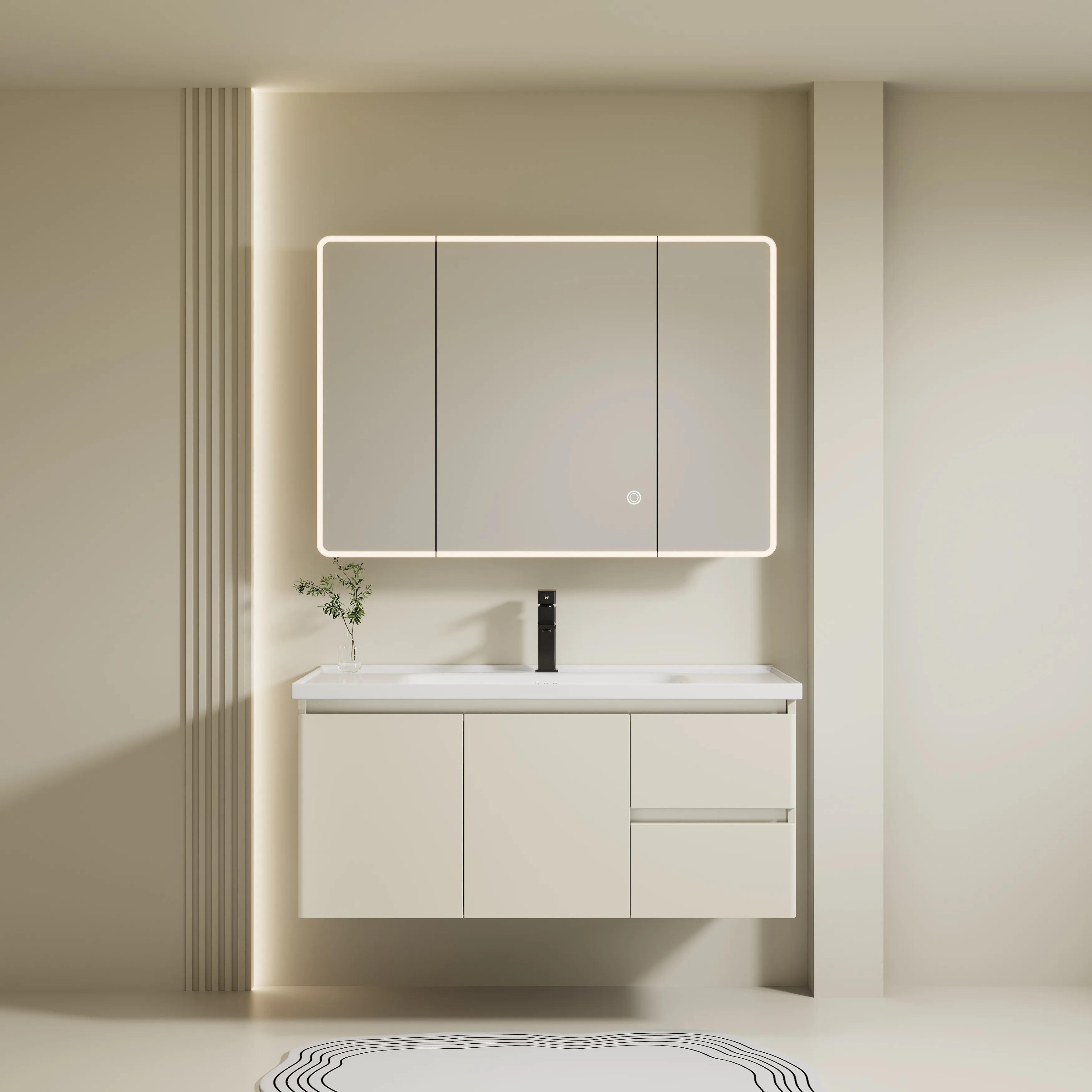 Description Picture 6 of itemModern Bathroom Furniture PVC Bathroom Vanity Cabinet Hotel 3 Years Corner Triangle Mirror Wash Basin Cabinet Triangle 23-25 In