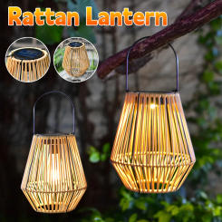 Outdoor Solar Light Hanging Rattan Solar Lantern with Handle Rattan Weaving Bamboo Lamp Solar Power Streetlight Garden Decoratio