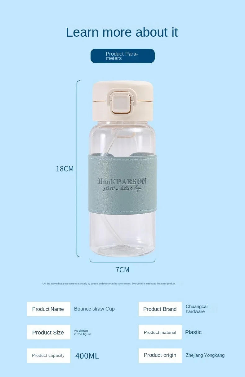 Description Picture 6 of item1PcS Creative Water Bottle with Straw Portable Cute Plastic Drinking Bottle Leak-proof Drinkware for Drinking Milk Coffee Tea