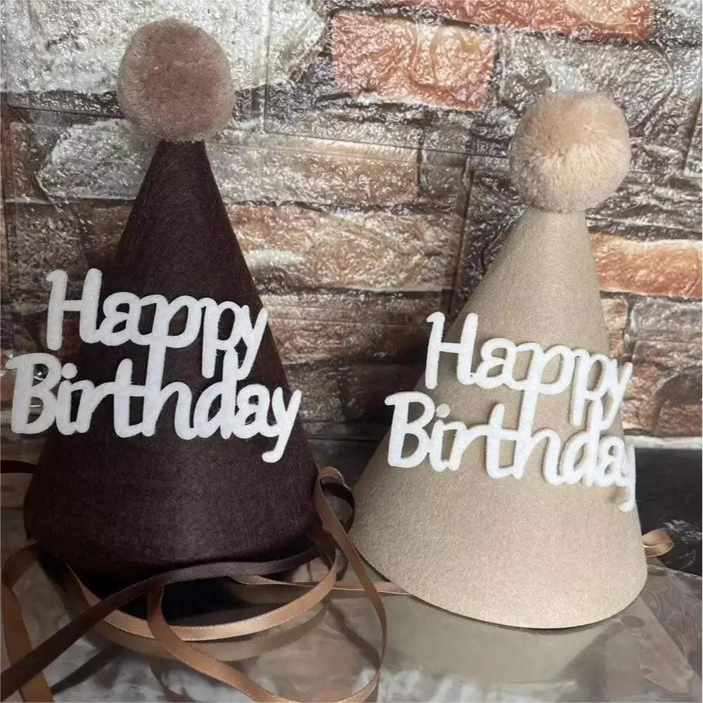 Description Picture 4 of item1pc Thickened Felt Cone Birthday Hats for Girls Boys Colorful Happy Birthday Hat Dress Up for Kids Birthday Party Decorations