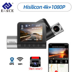 E-ACE 4K B04P Hisilicon Dashcam Recorder GPS Wifi 24H Parking Dual Lens Optional 1080P Rear Night Vision Black Box For Car DVR
