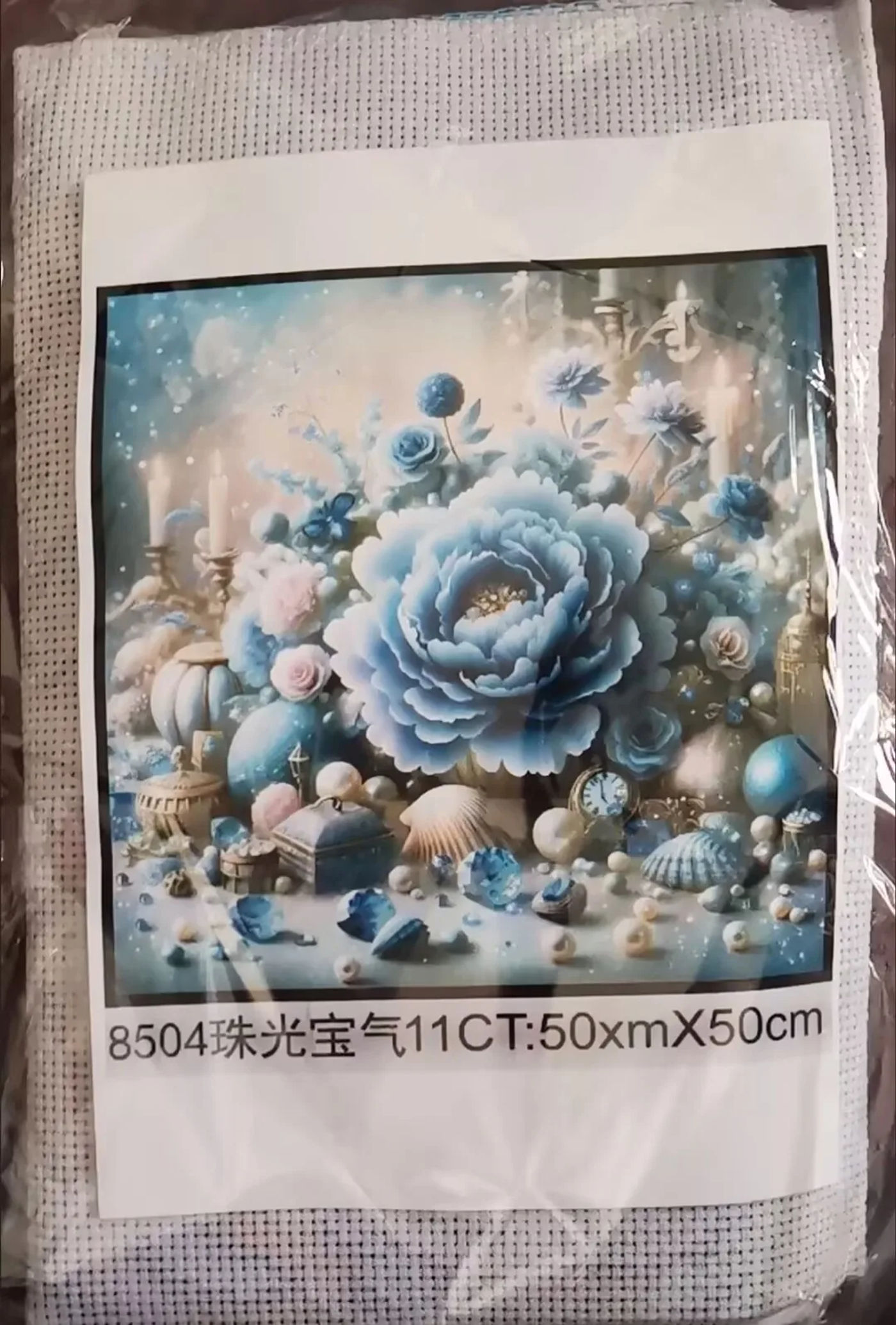 Description Picture 2 of item11CT 9CT Blue Flowers Needlework,Printed Cross stitch,Sets For Embroidery kit Full Cross-Stitching 50X50cm