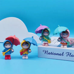 Cute Umbrella Couple Car Interior Decoration Action Figures Auto Rearview Mirror Dashboard Ornaments Doll Landscape Crafts 1pc
