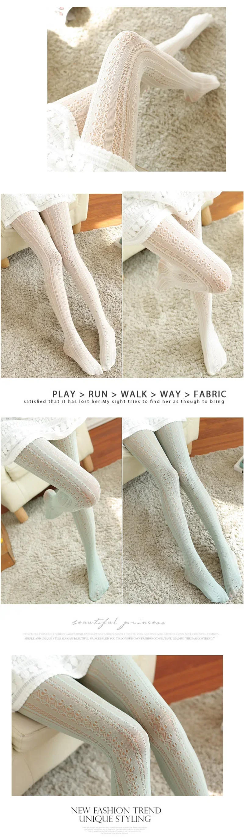 Description Picture 3 of itemAutumn Women Lolita Tights Lace Stockings Woman Hollow Out White Female Pantyhose Stockings Tattoo Tights Pattern