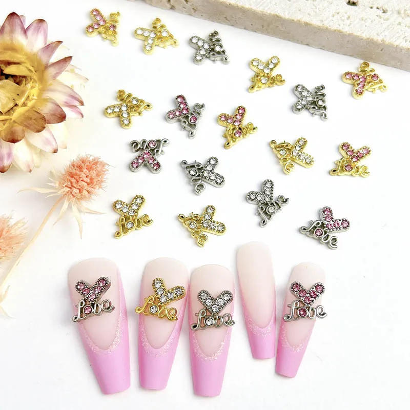 Description Picture 2 of item10pcs Alloy Four-pointed Star Heart Nail Art Charms Fashion Rhinestones Silver Star Nail Art Decorations DIY Accessories