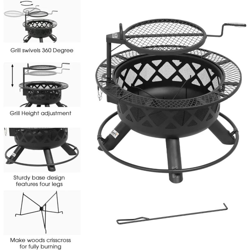Description Picture 5 of itemWood Burning Fire Pit with Quick Removable Cooking Grill, Black, 32in