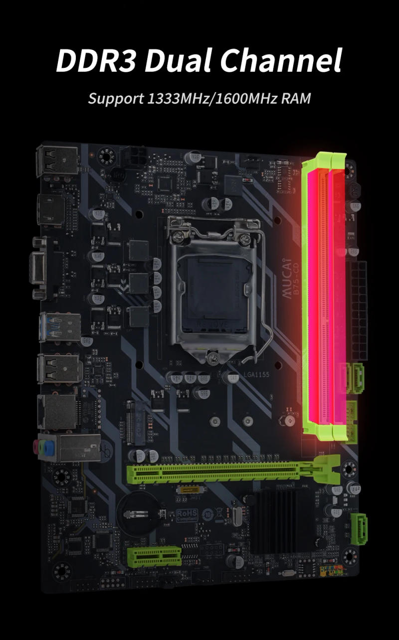 Description Picture 5 of itemMUCAI B75 Motherboard LGA 1155 Compatible With Intel Core CPUs 2nd And 3rd Generations Supports M.2 NVME SATA SDD