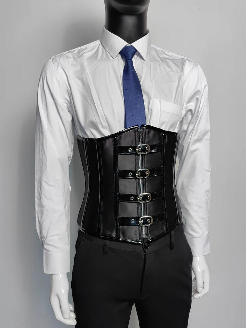 Description Picture 2 of itemMen Corset Waist Trainer Steel Bones Lace Up Tight Tops Tummy Control Medieval Body Shaper With Zipper