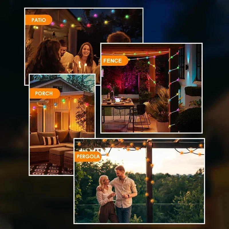 Description Picture 6 of item5/10M RGB IC Fairy String Light LED Ball Lamp Bluetooth Multi-Color Waterproof Outdoor Wedding Party Christmas Tree Decor Lamp