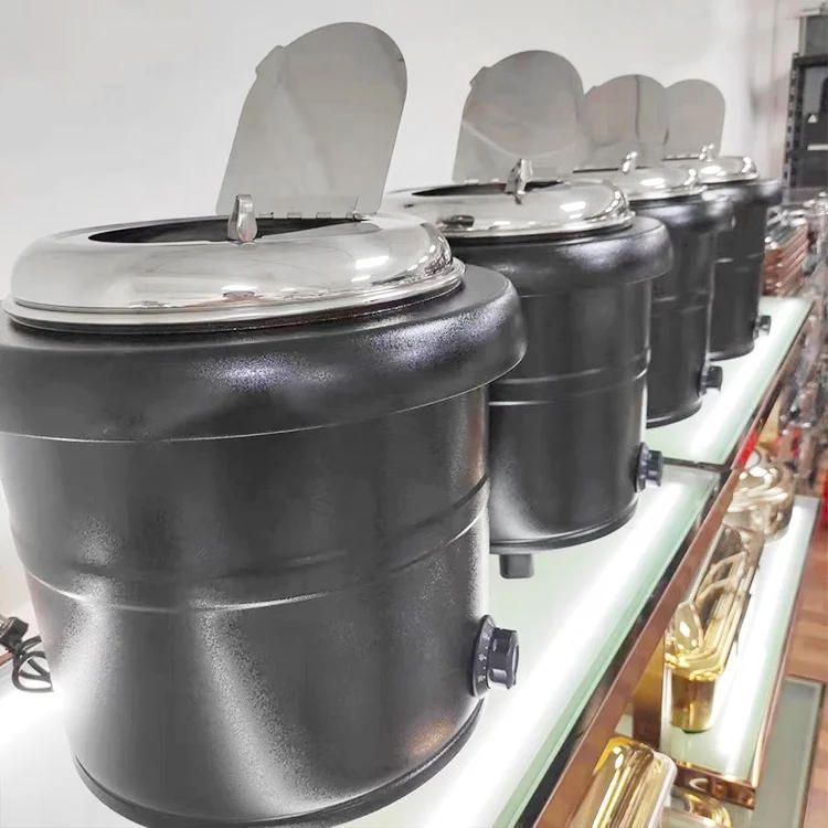 Description Picture 4 of itemCommercial Stainless 13L Soup Insulated Warmer Pot Container Black Straight Electric Heating Pot