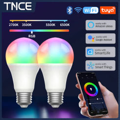 TNEC Tuya Wifi/Bluetooth Smart Bulb E27 10W/15W RGB Voice Dimmable Light Smart Life APP Control Works With Alexa Google Home
