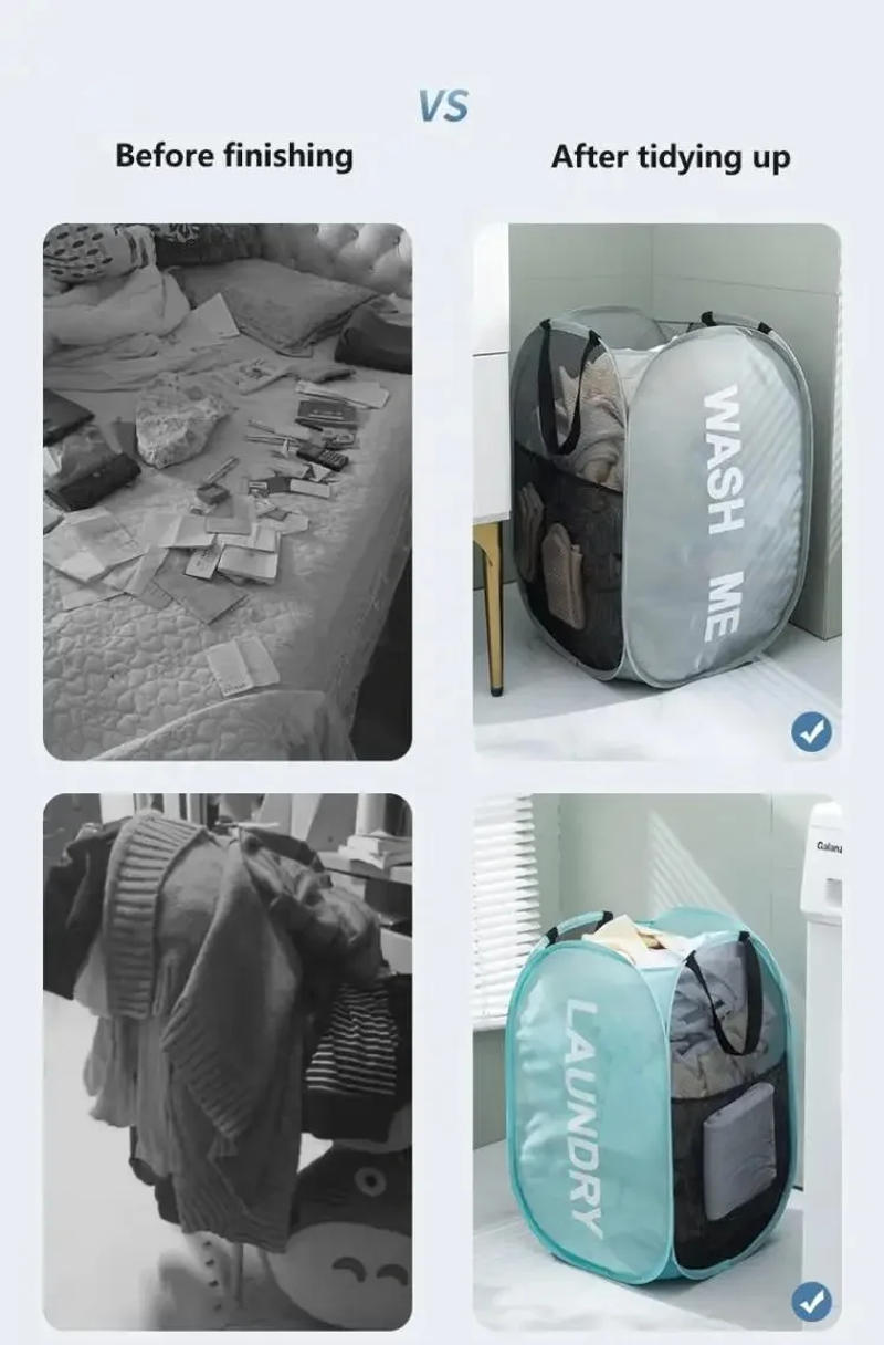 Description Picture 4 of itemDurable Folding Simple Laundry Basket Large Washable Clothes Toy Storage Organizer Fashion Mesh Breathable Bathroom Accessories