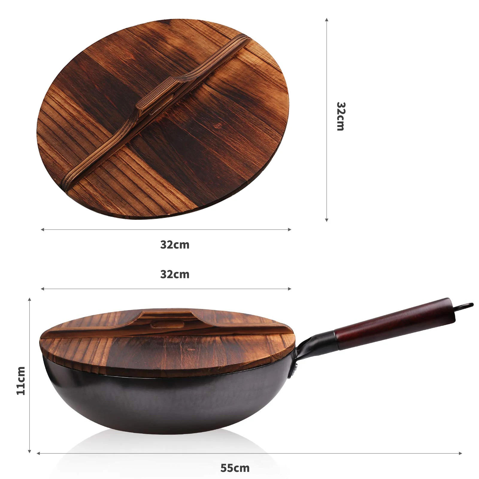 Description Picture 3 of itemCarbon Steel Wok,Woks and Stir Fry Pans with lid Kitchen Cookwar For Electric,Induction and Gas Stoves Flat Bottom Wok