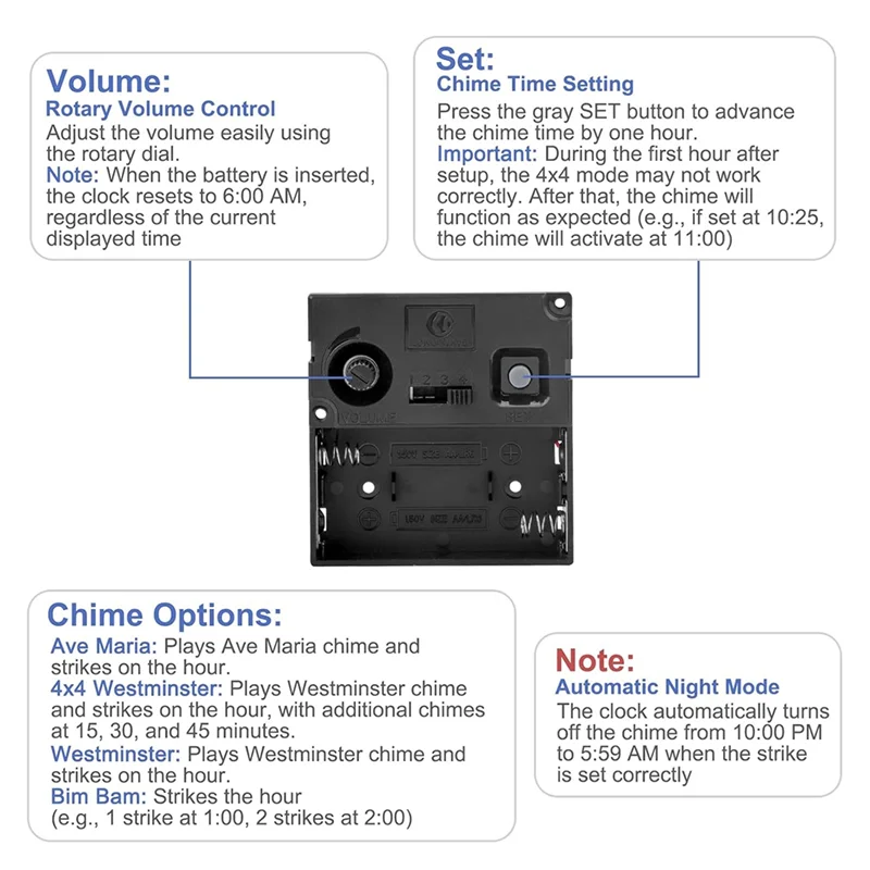 Description Picture 4 of itemA20F-Chiming Clock Mechanism Replacement,With Chime Melody Hour Trigger And 3 Set Hands For Vintage Grandpa Clock Repair Part