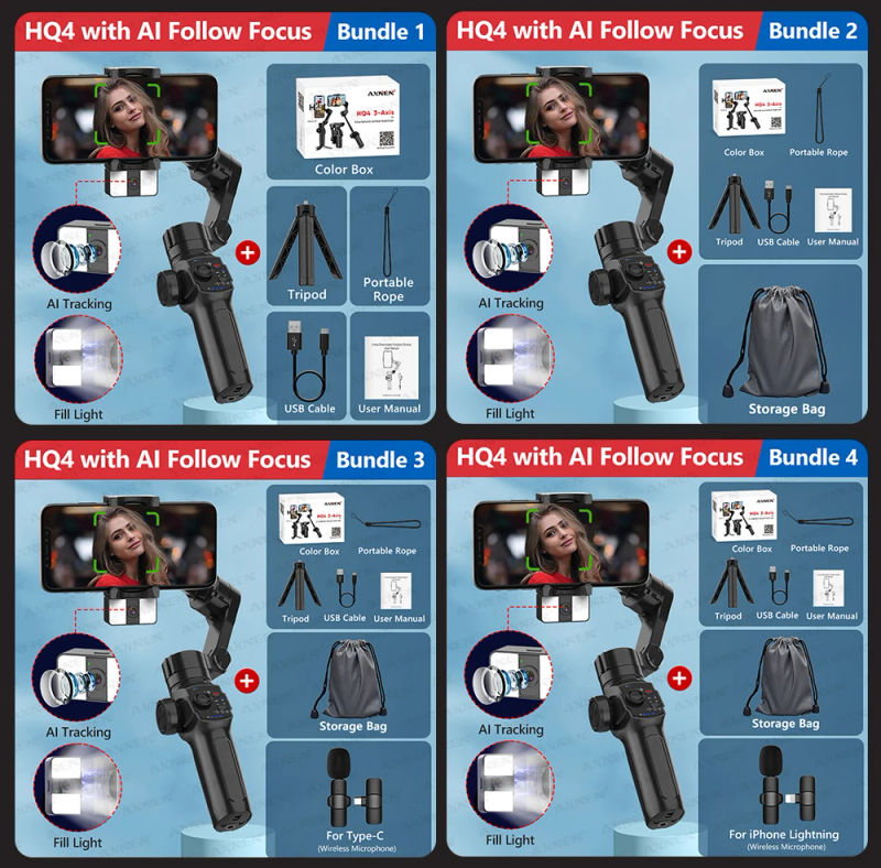 Description Picture 2 of itemHandheld Stabilizer for Smartphone with AI Tracker Follow Focus Fill Light, 3-Axis Gimbal for iPhone 16 15 Pro Max Android Phone