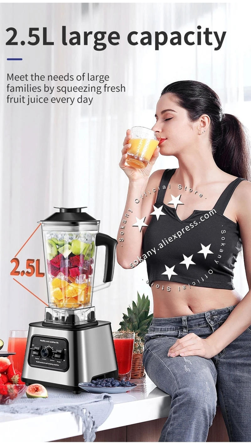 Description Picture 6 of itemSokany 2024 Powerful 2 In 1 Multi function 2.5L Heavy Duty Blender And Food Processor Combo Orange Juice Machine