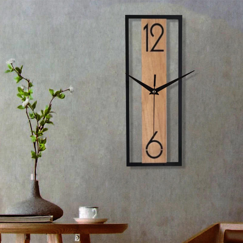 Description Picture 2 of itemRectangular wood grain wall clock for quiet decoration in homes and offices used in living rooms bedrooms and dining rooms