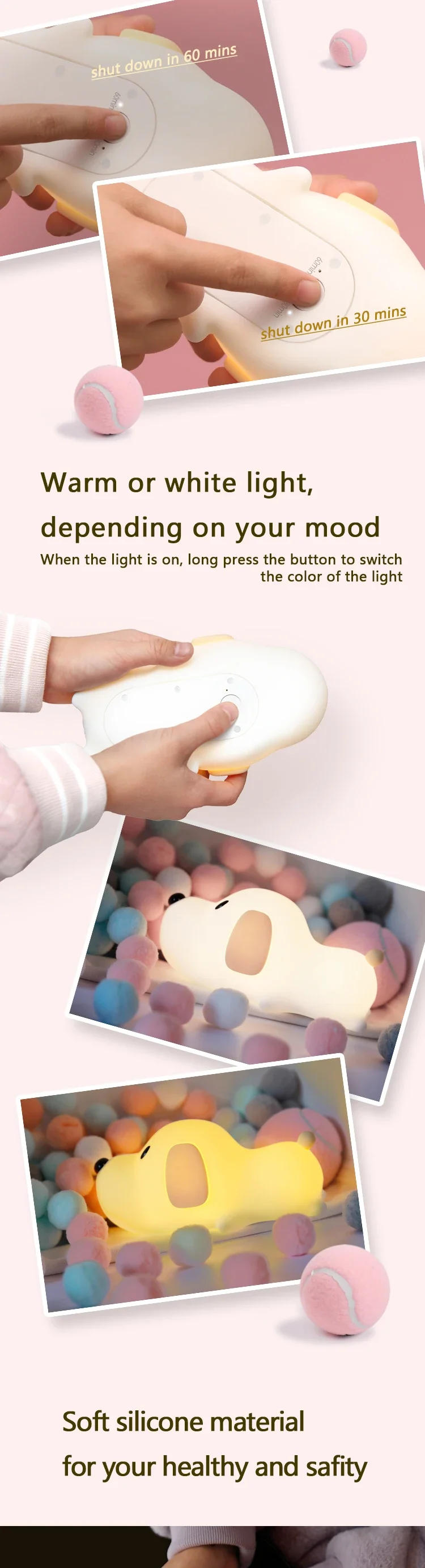 Description Picture 3 of itemCute Dog LED Night Light USB Rechargeable Silicone Lamp Touch Night Lamp Christmas Birthday Gift Bedroom Room Decoration Lamp