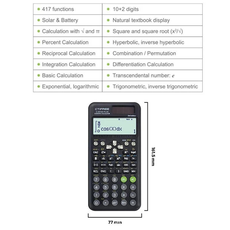 Description Picture 3 of itemLuxmoc Multi-Functional Scientific Calculator Function Integration Calculator Complex Equation Solving University Calculator
