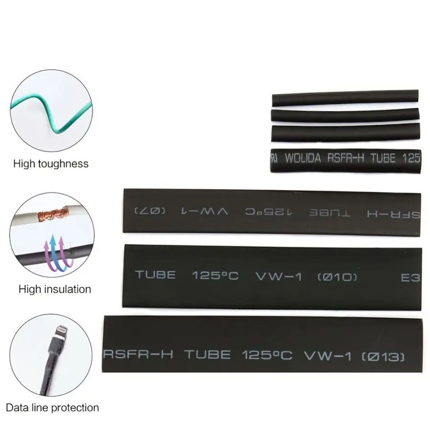 Description Picture 4 of item127Pcs/lot Black Heat Shrink Sleeving Set Thermoresistant Tube Shrink Wrapping Wire Cable Polyolefin Wrap Tubing