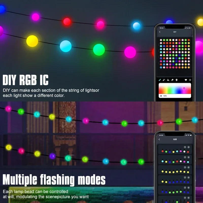 Description Picture 2 of item5/10M RGB IC Fairy String Light LED Ball Lamp Bluetooth Multi-Color Waterproof Outdoor Wedding Party Christmas Tree Decor Lamp