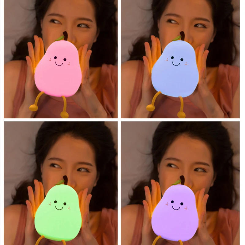 Description Picture 4 of itemCute Peach Pear Fruit Night Light USB Rechargeable Dimming Touch Silicone Lamp Bedroom Bedside Decoration Couple Gift Boby Light