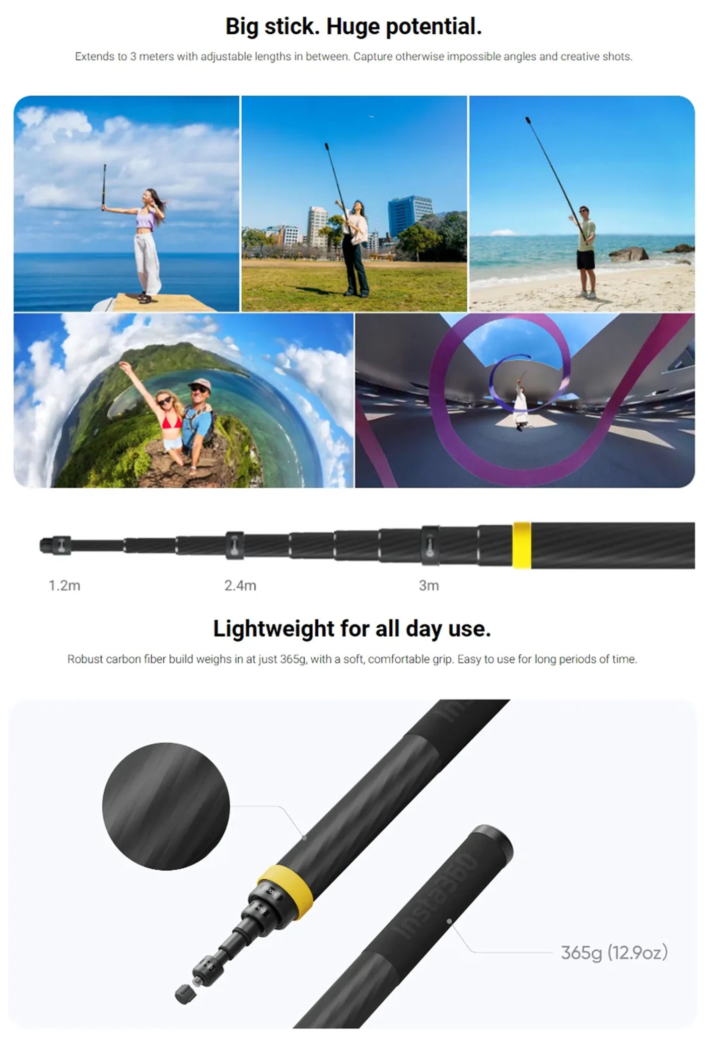 Description Picture 3 of itemOfficial & Original Insta360 3m Extended Edition Selfie Stick, Get stunning aerial shots with the flick of your wrist.