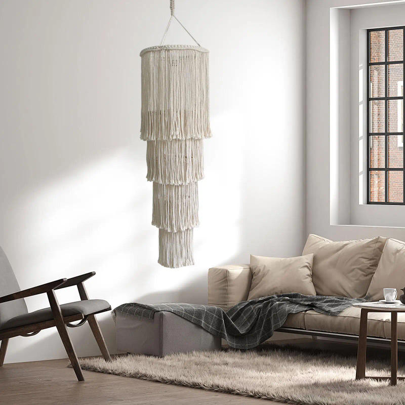 Description Picture 3 of itemBoho Hanging Pendant Light Cover Macrame Lamp Shade Handmade Ceiling Decor for Living Room Bedroom Nursery Dorm Home Bathroom