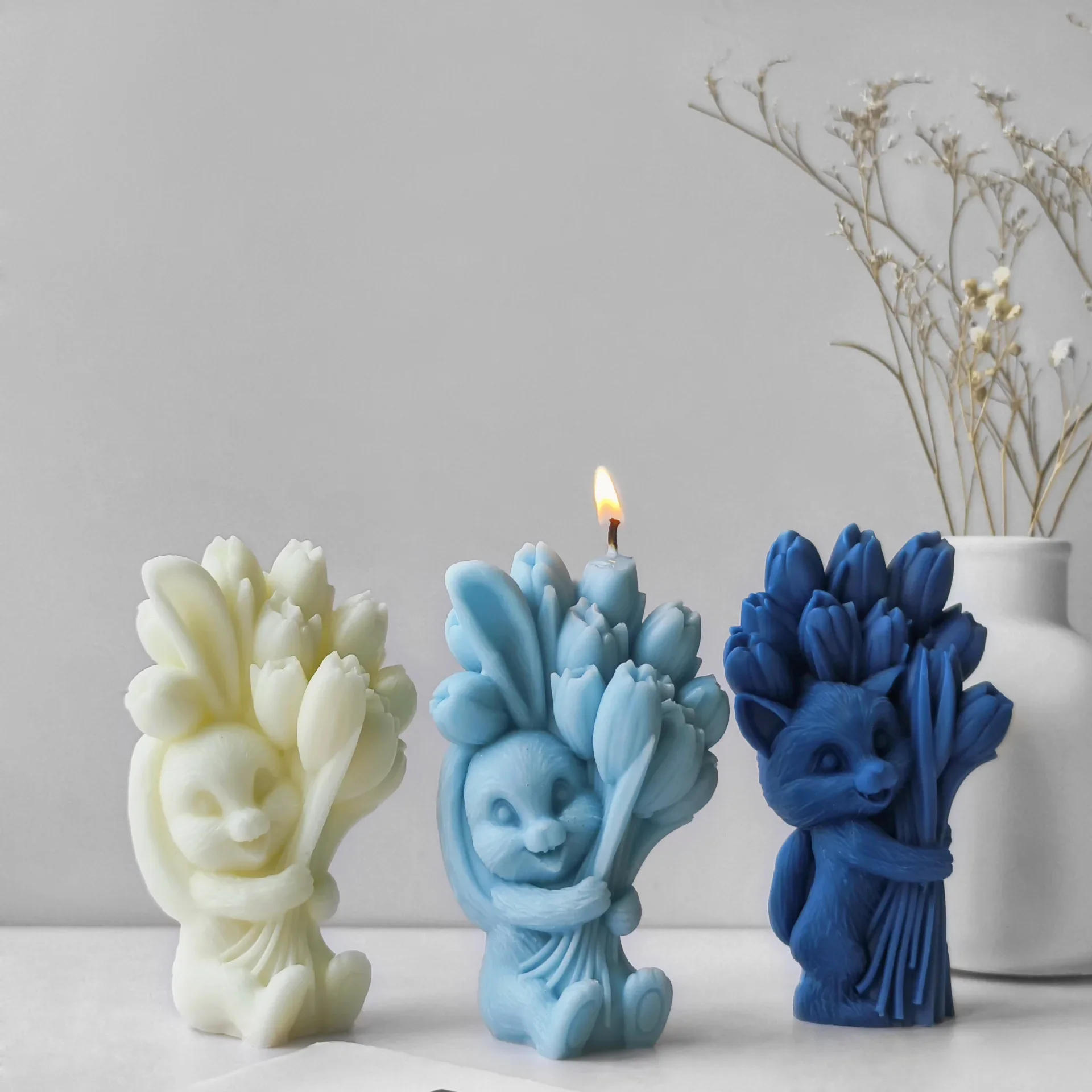 Description Picture 6 of item3D Bunny with Flower Silicone Mold DIY Candle Mold Handmade Soap Wax Making Supplies