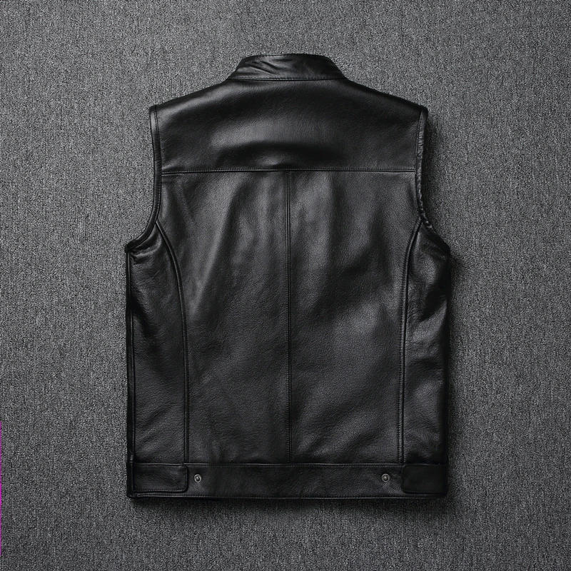 Description Picture 3 of itemCowhide Motorcycle Vests Real Cow Leather Jacket Sleeveless Black Moto Biker Vests Slim Fit Club Riding Spring