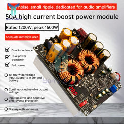 1200W 50A Converter Boost Step-up Power Supply Module Dual Inductors Full Power 10-30V to 50V with Heat Sink for Audio Amplifier