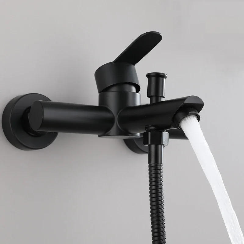 Description Picture 2 of item304 Stainless Steel Bathroom Faucet Shower Black Faucet Wall Mounted Bathtub Shower Mixer Tap Shower Faucet Mixer Taps