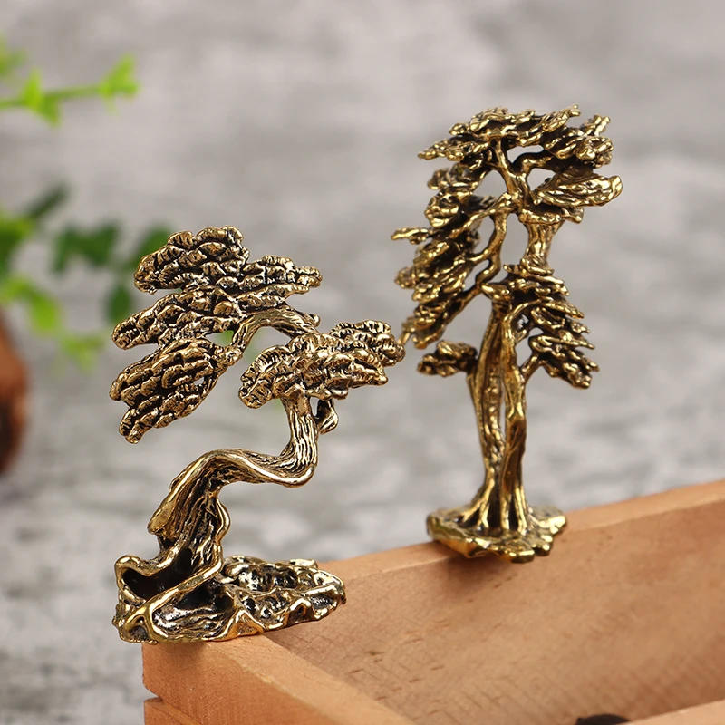 Description Picture 5 of item1Pc Brass Mini Welcome Pine Figurine Tree Miniature Landscape Small Bonsai Tree Statues Decorations Accessories