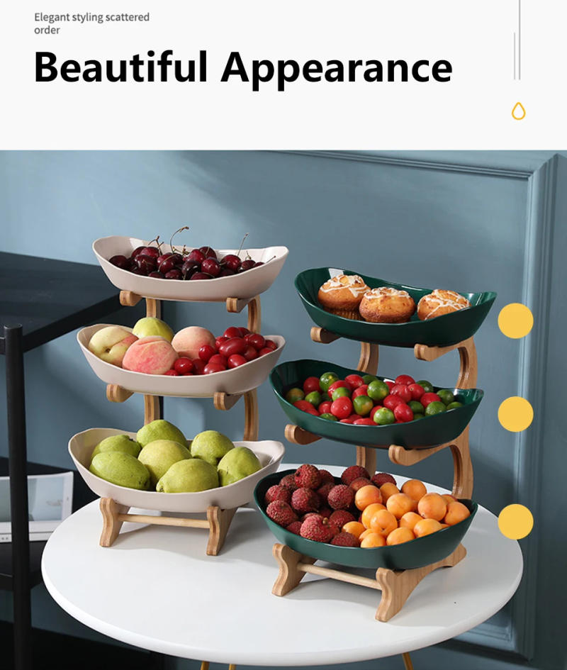 Description Picture 2 of itemTable Plates Dinnerware Kitchen Fruit Bowl with Floors Partitioned Candy Cake Trays Wooden Tableware Dishes