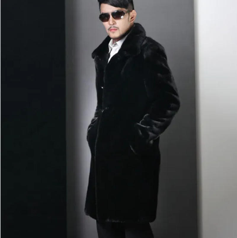 Description Picture 3 of itemfashion mens winter coats luxury style long faux mink fur coat outwear single breasted smart casual black faux fur coat fw762