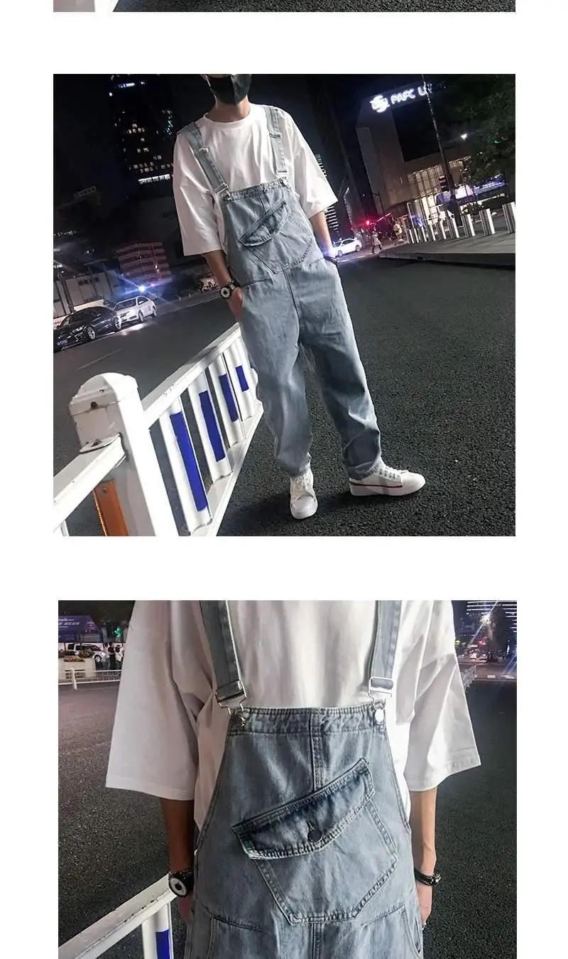 Description Picture 5 of itemFashion Tooling Denim Pants Overalls Couple Casual Loose High Street Large Size Straight Leg Jumpsuits Male Clothes