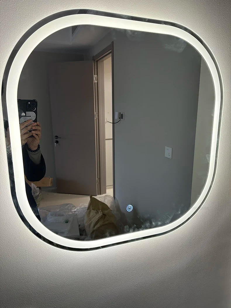 Description Picture 3 of itemModern Wall-mounted Mirror for Dressing Table Rounded Corner Glass Touch Screen Bath Mirrors Light Luxury Mirrors for Bedroom