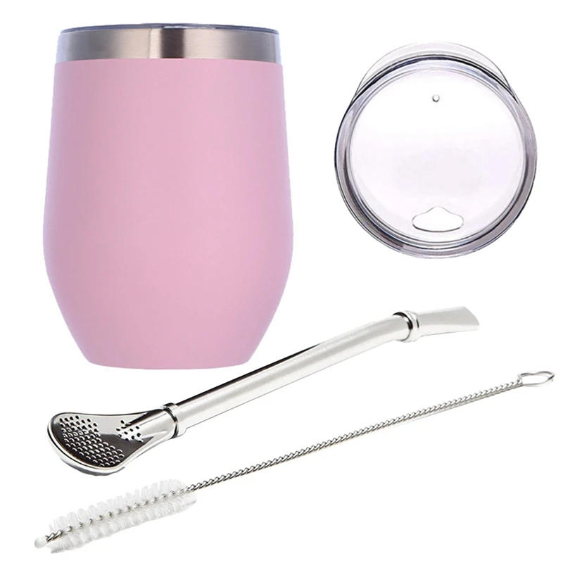 Description Picture 4 of itemDouble-Wall Stainless Yerba Gourd Mate Tea Set Coffee Cups Water Mate Tea Cup with Lid Spoon Straw Bombilla Head Filter Brush