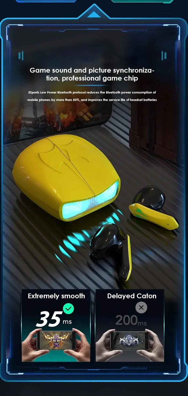 Description Picture 3 of itemWireless TWS Headphones Low Latency Gaming High Quality Ultra Long Battery Life Music Wireless Bluetooth Earphones