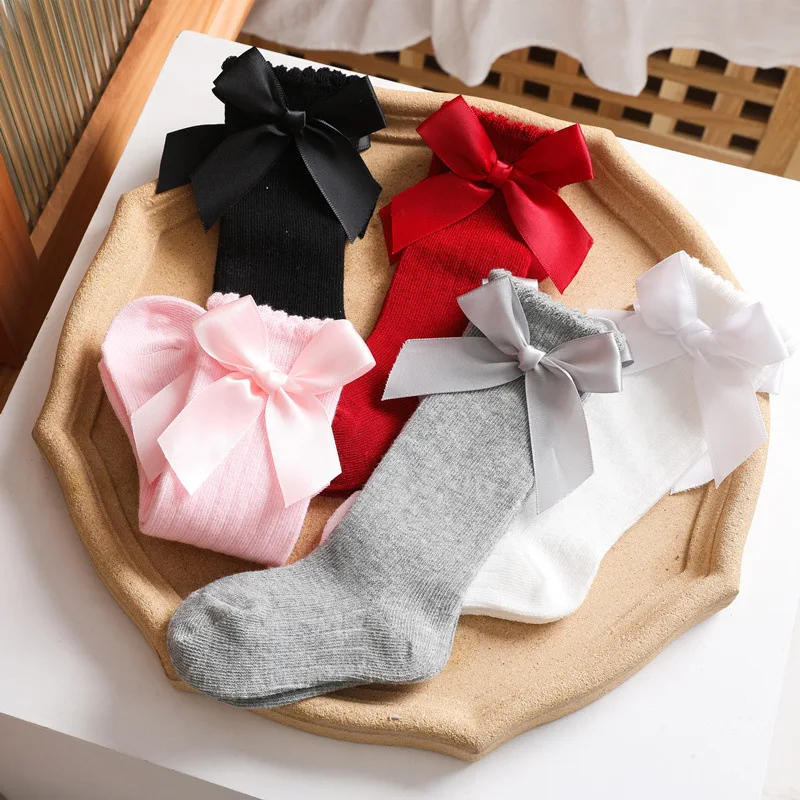 Description Picture 3 of itemBaby Girl Accessories Infant Socks Spring Autumn New Big Bow Cotton Socks Kids Children Knee High Stocking Toddler Boy Clothes